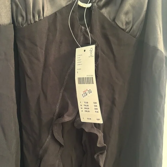 NWT Black Asymmetrical Ruffle Slip Mini Dress Size L Y2K Date Night Glam - Picture 6 of 10